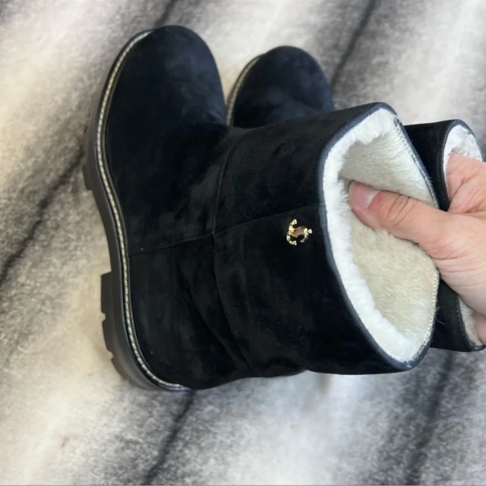 Jimmy Choo Hansel Flat Shearling Fur Lined Black Suede Boots